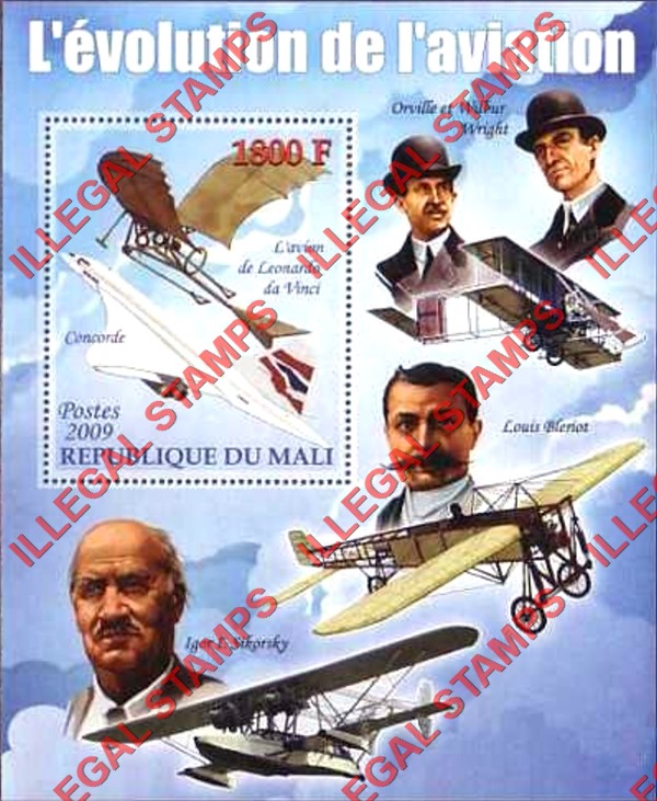 Mali 2009 Aviation Evolution Illegal Stamp Souvenir Sheet of 1 Mali 2009 Aviation Evolution Illegal Stamp Souvenir Sheet of 1