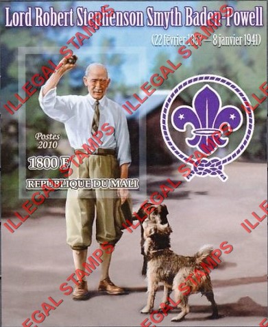 Mali 2010 Scouts Baden Powell Illegal Stamp Souvenir Sheet of 1 Mali 2010 Scouts Baden Powell Illegal Stamp Souvenir Sheet of 1
