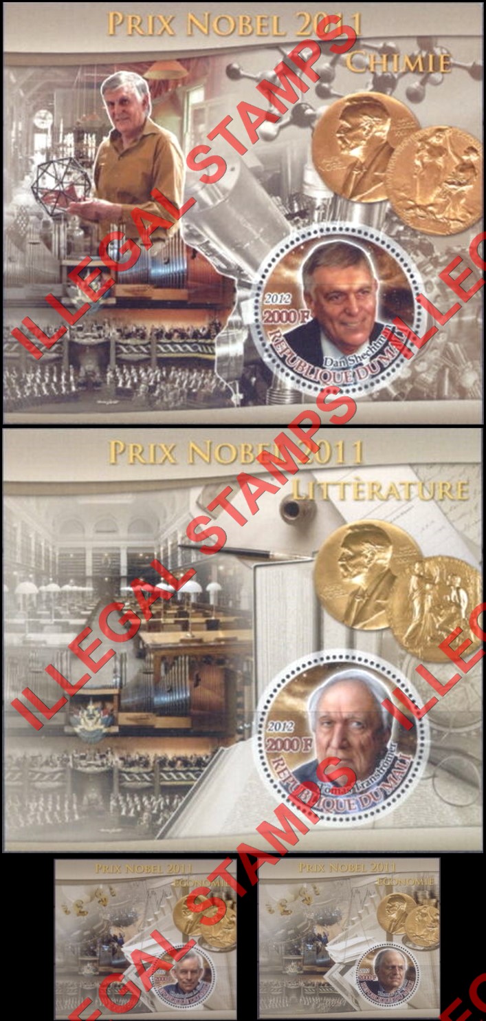 Mali 2011 Nobel Prize Illegal Stamp Souvenir Sheets of 1 (Part 1) Mali 2011 Nobel Prize Illegal Stamp Souvenir Sheets of 1 (Part 1)
