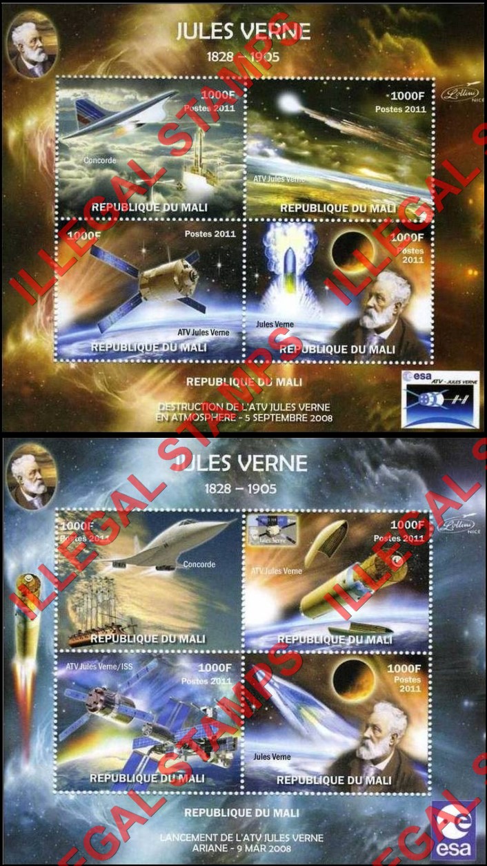 Mali 2011 Space Jules Verne Concorde Illegal Stamp Souvenir Sheets of 4 Mali 2011 Space Jules Verne Concorde Illegal Stamp Souvenir Sheets of 4