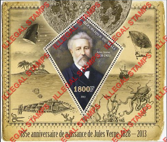 Mali 2013 Jules Verne Illegal Stamp Souvenir Sheet of 1 Mali 2013 Jules Verne Illegal Stamp Souvenir Sheet of 1