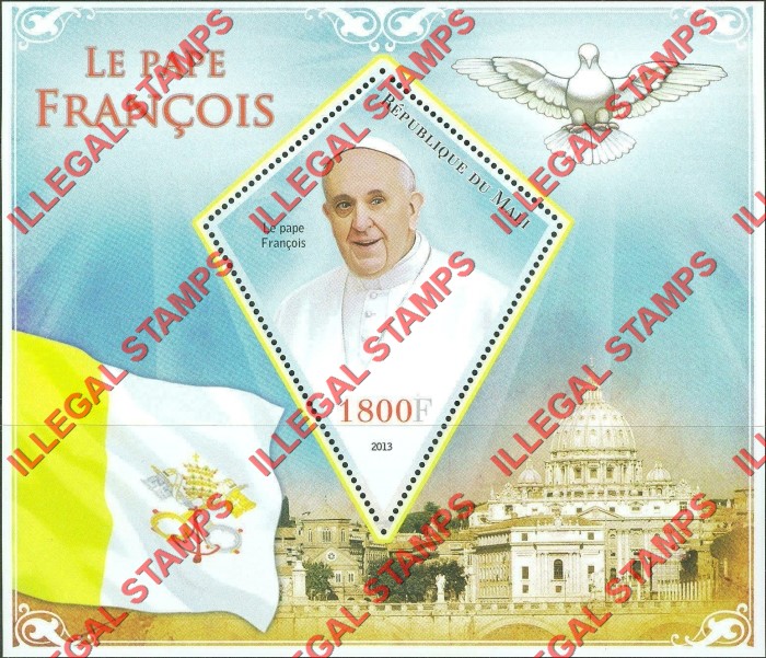 Mali 2013 Pope Francis Illegal Stamp Souvenir Sheet of 1 Mali 2013 Pope Francis Illegal Stamp Souvenir Sheet of 1