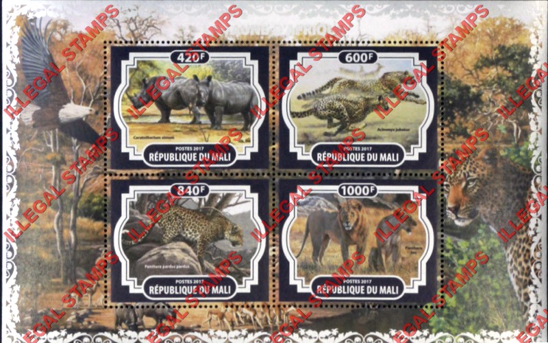 Mali 2017 African Fauna Illegal Stamp Souvenir Sheet of 4 Mali 2017 African Fauna Illegal Stamp Souvenir Sheet of 4