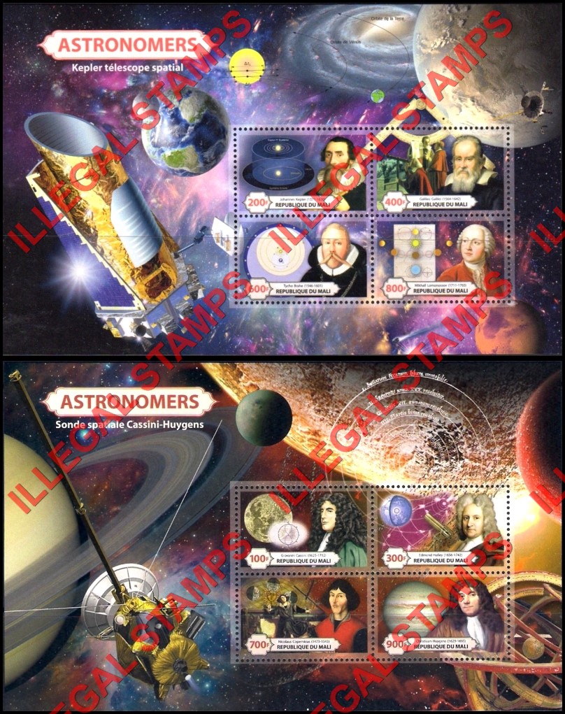 Mali 2017 Astronomers Illegal Stamp Souvenir Sheet of 4 Mali 2017 Astronomers Illegal Stamp Souvenir Sheet of 4