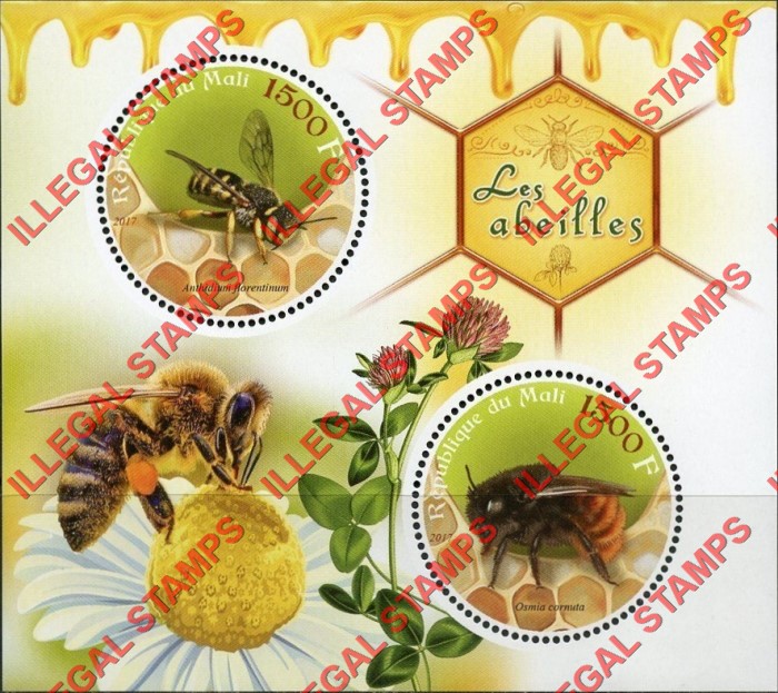 Mali 2017 Bees Illegal Stamp Souvenir Sheet of 2 Mali 2017 Bees Illegal Stamp Souvenir Sheet of 2