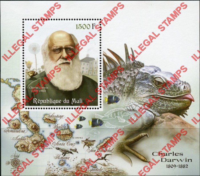 Mali 2017 Charles Darwin Illegal Stamp Souvenir Sheet of 1 Mali 2017 Charles Darwin Illegal Stamp Souvenir Sheet of 1