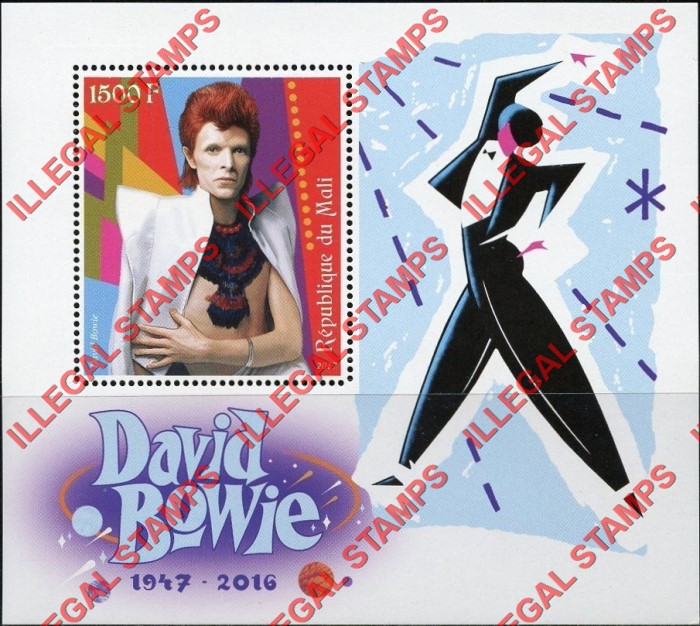Mali 2017 David Bowie Illegal Stamp Souvenir Sheet of 1 Mali 2017 David Bowie Illegal Stamp Souvenir Sheet of 1