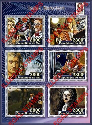 Mali 2017 Isaac Newton Illegal Stamp Souvenir Sheet of 6 Mali 2017 Isaac Newton Illegal Stamp Souvenir Sheet of 6