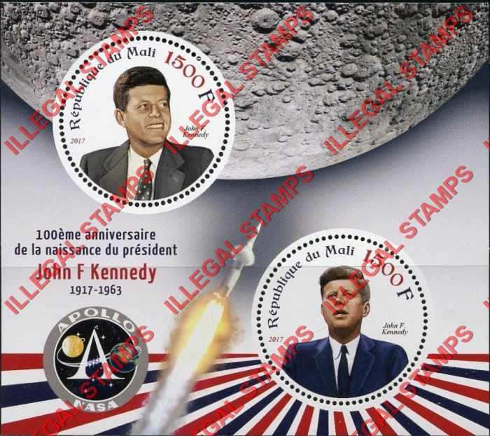 Mali 2017 John F. Kennedy Illegal Stamp Souvenir Sheet of 2 Mali 2017 John F. Kennedy Illegal Stamp Souvenir Sheet of 2