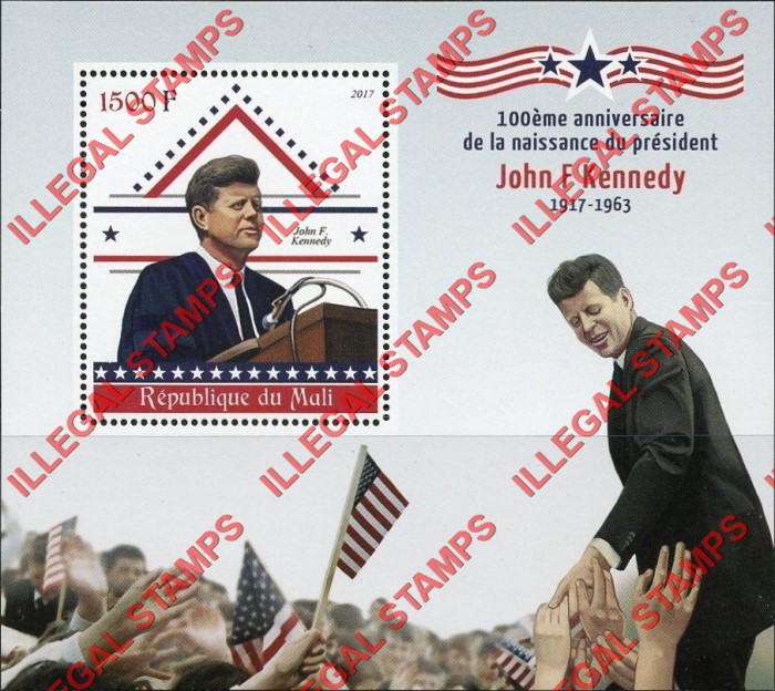 Mali 2017 John F. Kennedy Illegal Stamp Souvenir Sheet of 1 Mali 2017 John F. Kennedy Illegal Stamp Souvenir Sheet of 1
