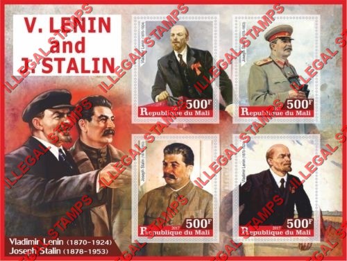 Mali 2017 Lenin and Stalin Illegal Stamp Souvenir Sheet of 4 Mali 2017 Lenin and Stalin Illegal Stamp Souvenir Sheet of 4