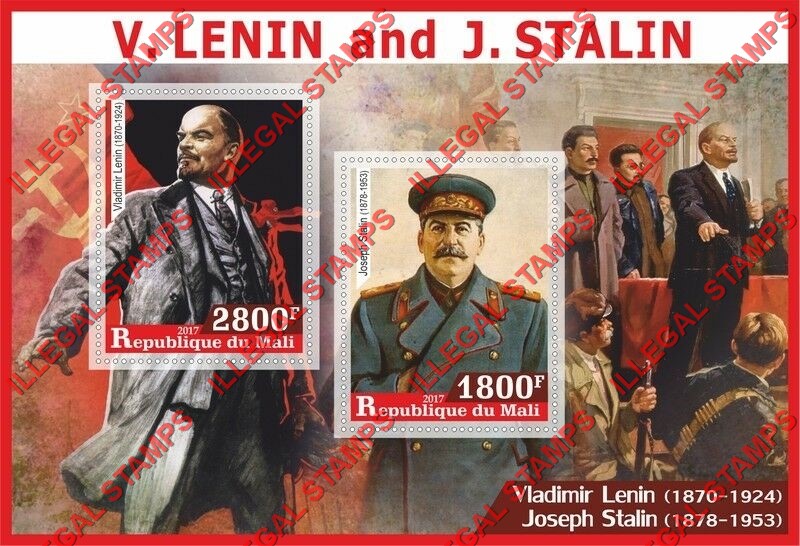 Mali 2017 Lenin and Stalin Illegal Stamp Souvenir Sheet of 2 Mali 2017 Lenin and Stalin Illegal Stamp Souvenir Sheet of 2