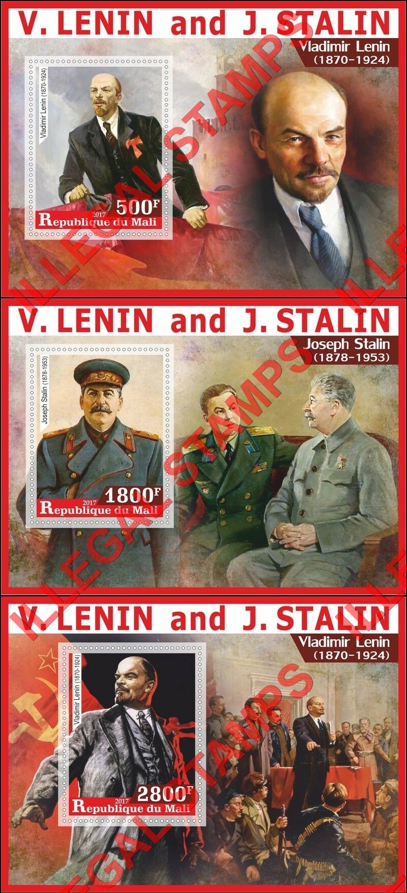Mali 2017 Lenin and Stalin Illegal Stamp Souvenir Sheets of 1 (Part 2) Mali 2017 Lenin and Stalin Illegal Stamp Souvenir Sheets of 1 (Part 2)