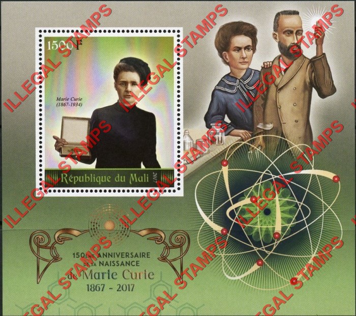 Mali 2017 Marie Curie Illegal Stamp Souvenir Sheet of 1 Mali 2017 Marie Curie Illegal Stamp Souvenir Sheet of 1