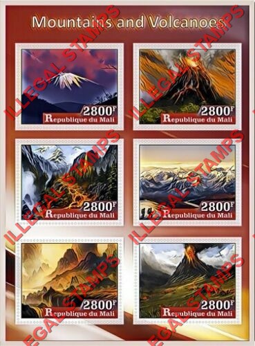Mali 2017 Mountains and Volcanoes Illegal Stamp Souvenir Sheet of 6 Mali 2017 Mountains and Volcanoes Illegal Stamp Souvenir Sheet of 6