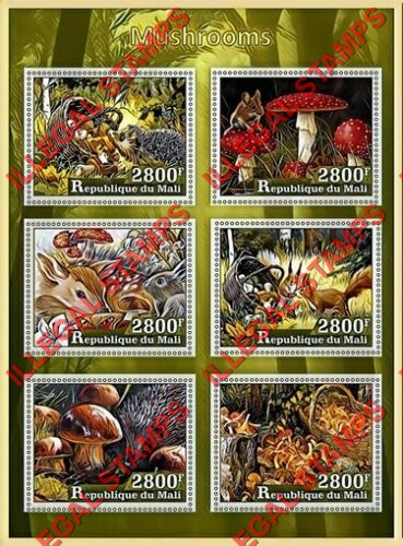 Mali 2017 Mushrooms (Different) Illegal Stamp Souvenir Sheet of 6 Mali 2017 Mushrooms (Different) Illegal Stamp Souvenir Sheet of 6
