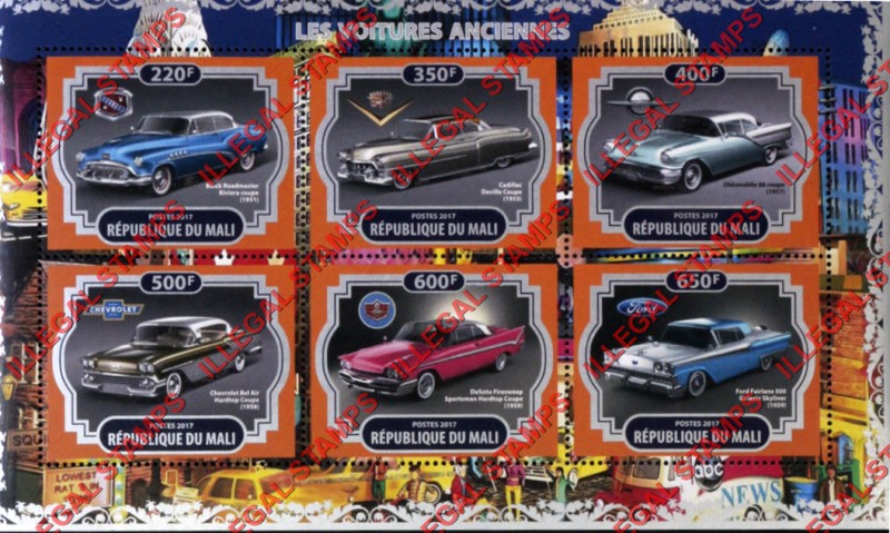 Mali 2017 Old Cars Illegal Stamp Souvenir Sheet of 6 Mali 2017 Old Cars Illegal Stamp Souvenir Sheet of 6