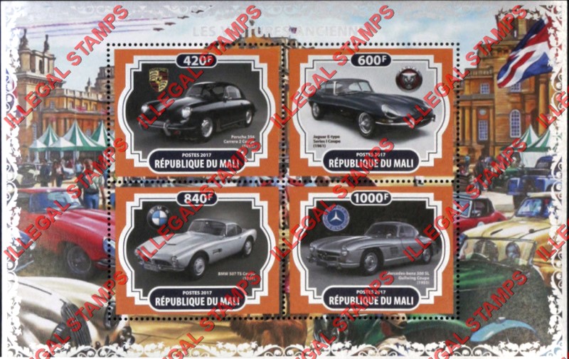 Mali 2017 Old Cars Illegal Stamp Souvenir Sheet of 4 Mali 2017 Old Cars Illegal Stamp Souvenir Sheet of 4