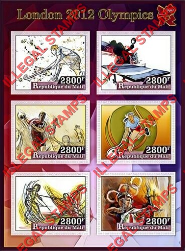 Mali 2017 Olympics in London 2012 Illegal Stamp Souvenir Sheet of 6 Mali 2017 Olympics in London 2012 Illegal Stamp Souvenir Sheet of 6