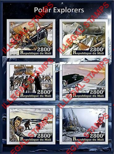 Mali 2017 Polar Explorers Illegal Stamp Souvenir Sheet of 6 Mali 2017 Polar Explorers Illegal Stamp Souvenir Sheet of 6