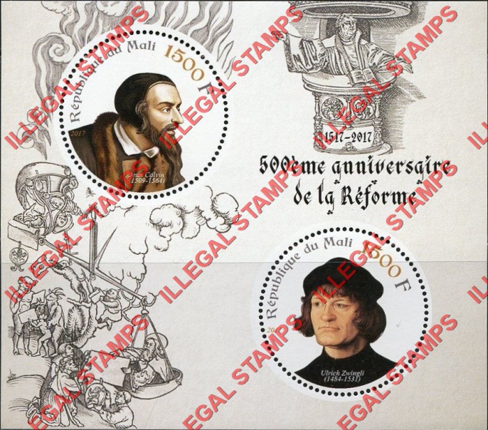 Mali 2017 Protestant Reform Illegal Stamp Souvenir Sheet of 2 Mali 2017 Protestant Reform Illegal Stamp Souvenir Sheet of 2