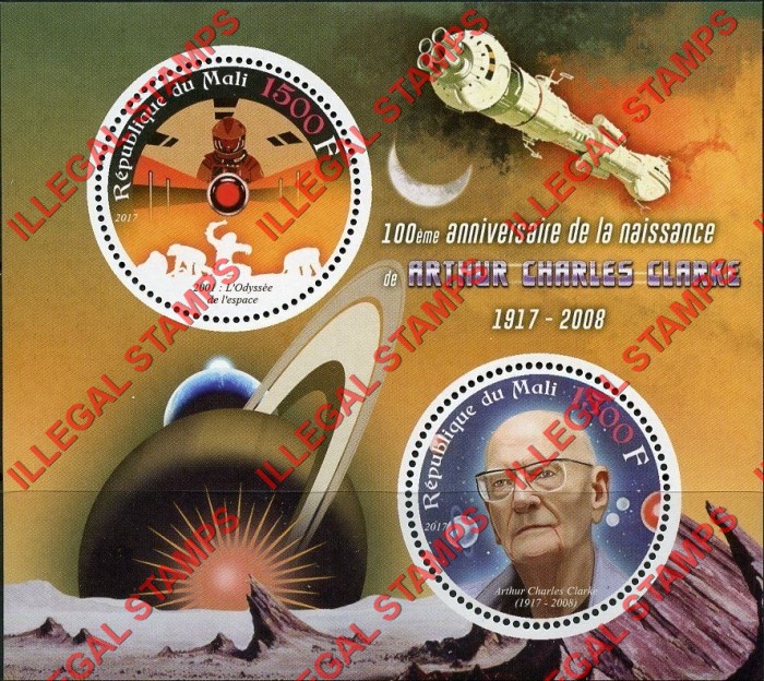 Mali 2017 Space Arthur C. Clarke Illegal Stamp Souvenir Sheet of 2 Mali 2017 Space Arthur C. Clarke Illegal Stamp Souvenir Sheet of 2