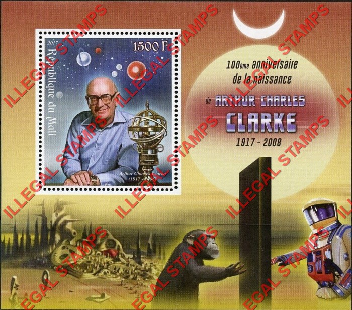 Mali 2017 Space Arthur C. Clarke Illegal Stamp Souvenir Sheet of 1 Mali 2017 Space Arthur C. Clarke Illegal Stamp Souvenir Sheet of 1