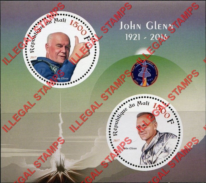 Mali 2017 Space John Glenn Illegal Stamp Souvenir Sheet of 2 Mali 2017 Space John Glenn Illegal Stamp Souvenir Sheet of 2