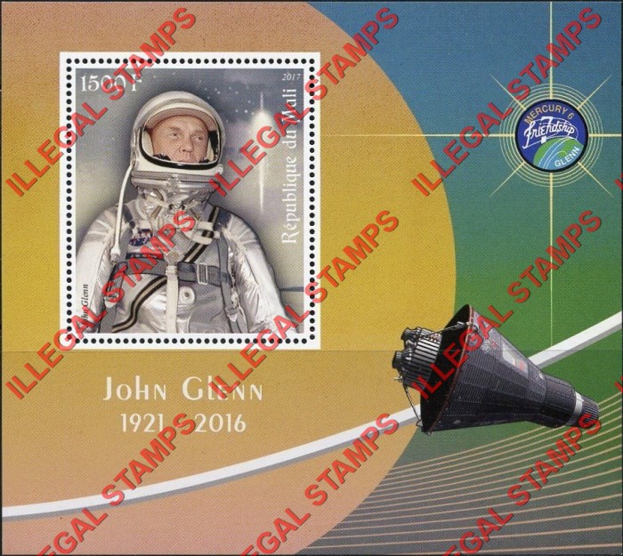 Mali 2017 Space John Glenn Illegal Stamp Souvenir Sheet of 1 Mali 2017 Space John Glenn Illegal Stamp Souvenir Sheet of 1