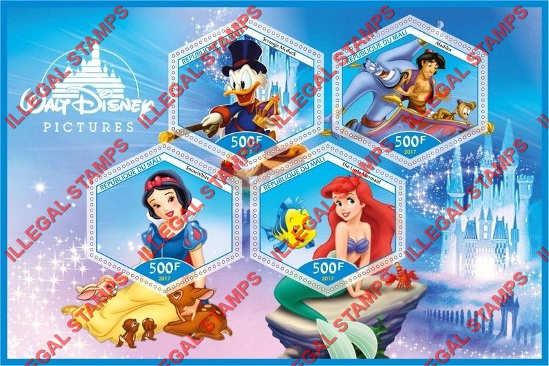 Mali 2017 Walt Disney Pictures Illegal Stamp Souvenir Sheet of 4 Mali 2017 Walt Disney Pictures Illegal Stamp Souvenir Sheet of 4