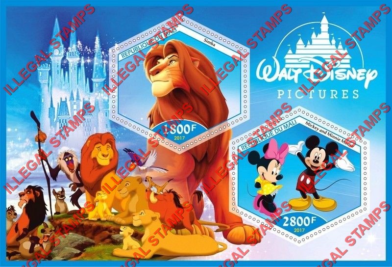 Mali 2017 Walt Disney Pictures Illegal Stamp Souvenir Sheet of 2 Mali 2017 Walt Disney Pictures Illegal Stamp Souvenir Sheet of 2