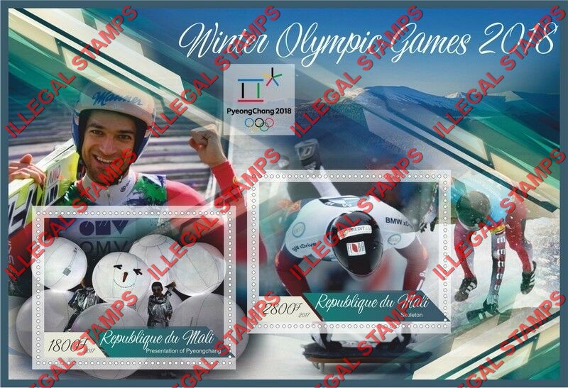 Mali 2017 Winter Olympic Games Illegal Stamp Souvenir Sheet of 2 Mali 2017 Winter Olympic Games Illegal Stamp Souvenir Sheet of 2