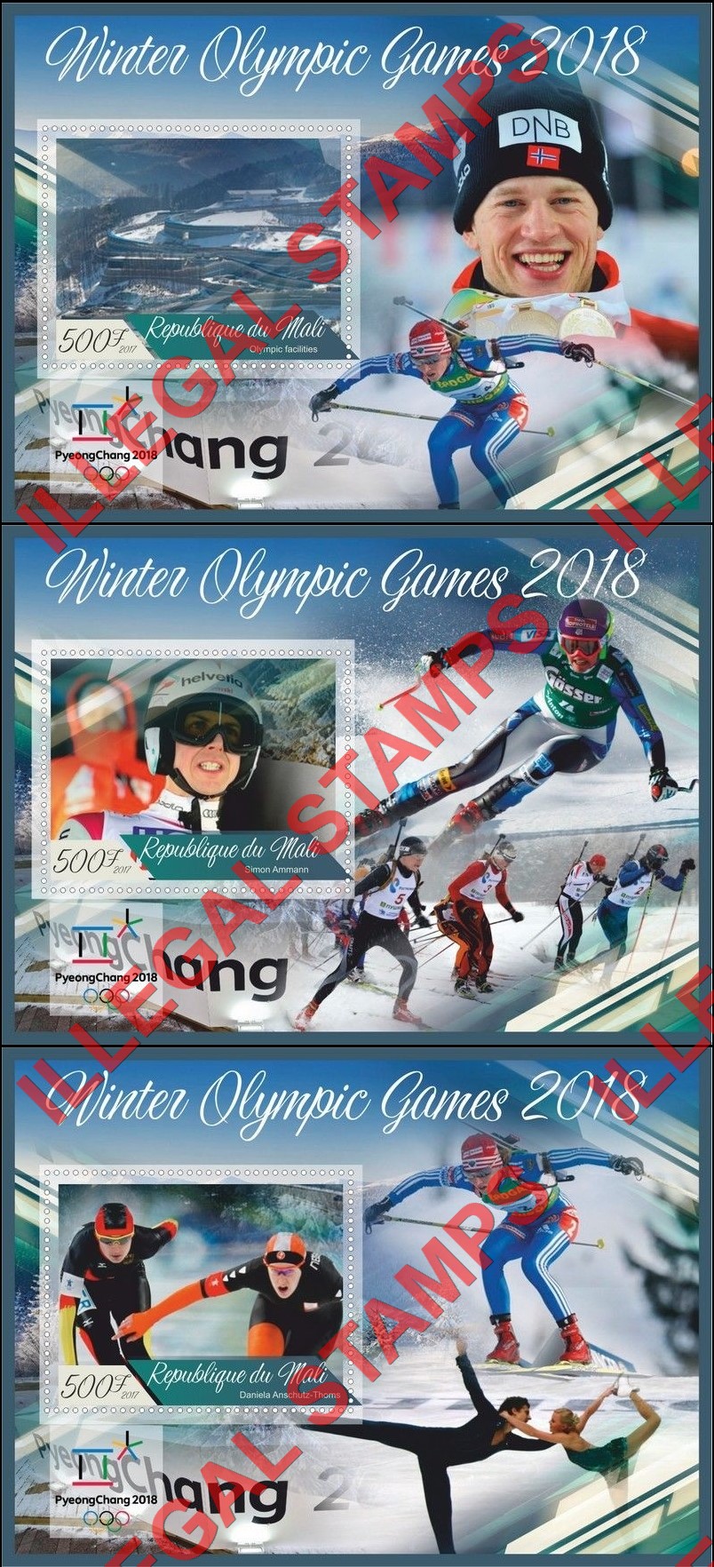Mali 2017 Winter Olympic Games Illegal Stamp Souvenir Sheets of 1 (Part 1) Mali 2017 Winter Olympic Games Illegal Stamp Souvenir Sheets of 1 (Part 1)