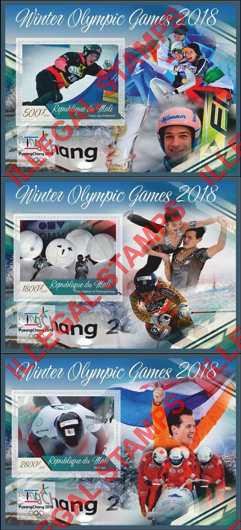 Mali 2017 Winter Olympic Games Illegal Stamp Souvenir Sheets of 1 (Part 2) Mali 2017 Winter Olympic Games Illegal Stamp Souvenir Sheets of 1 (Part 2)