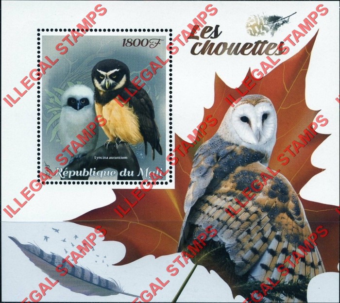 Mali 2018 Owls Illegal Stamp Souvenir Sheet of 1 Mali 2018 Owls Illegal Stamp Souvenir Sheet of 1