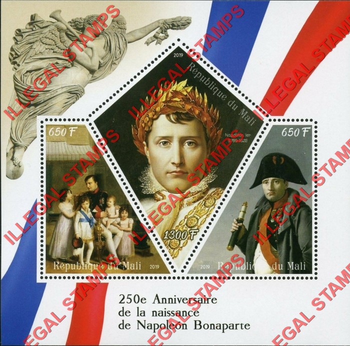 Mali 2019 Napoleon Bonaparte Illegal Stamp Souvenir Sheet of 3 Mali 2019 Napoleon Bonaparte Illegal Stamp Souvenir Sheet of 3