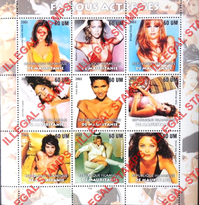 MAURITANIA 2003 Famous Actresses Counterfeit Illegal Stamp Souvenir Sheet of 9 (Sheet 1) MAURITANIA 2003 Famous Actresses Counterfeit Illegal Stamp Souvenir Sheet of 9 (Sheet 1)