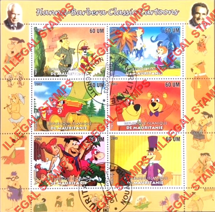 MAURITANIA 2003 Hanna-Barbera Classic Cartoons Counterfeit Illegal Stamp Souvenir Sheet of 6 MAURITANIA 2003 Hanna-Barbera Classic Cartoons Counterfeit Illegal Stamp Souvenir Sheet of 6
