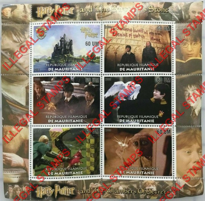 MAURITANIA 2003 Harry Potter and the Sorcerer's Stone Counterfeit Illegal Stamp Souvenir Sheet of 6 MAURITANIA 2003 Harry Potter and the Sorcerer's Stone Counterfeit Illegal Stamp Souvenir Sheet of 6