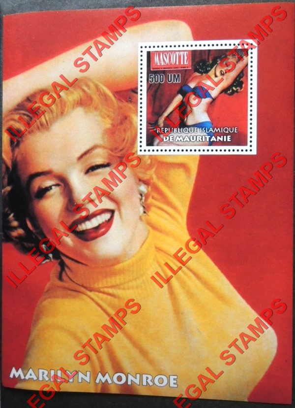 MAURITANIA 2003 Marilyn Monroe Counterfeit Illegal Stamp Souvenir Sheet of 1 (Sheet 1) MAURITANIA 2003 Marilyn Monroe Counterfeit Illegal Stamp Souvenir Sheet of 1 (Sheet 1)