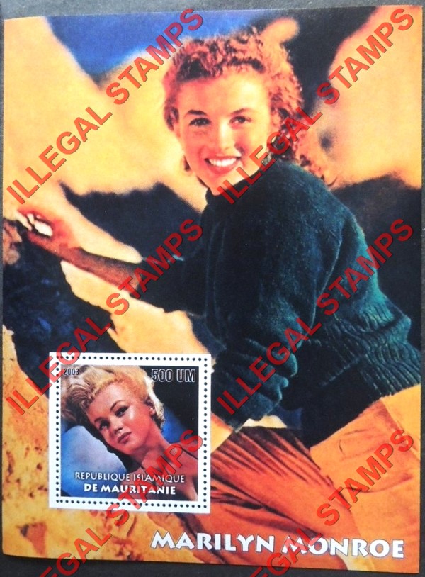 MAURITANIA 2003 Marilyn Monroe Counterfeit Illegal Stamp Souvenir Sheet of 1 (Sheet 2) MAURITANIA 2003 Marilyn Monroe Counterfeit Illegal Stamp Souvenir Sheet of 1 (Sheet 2)