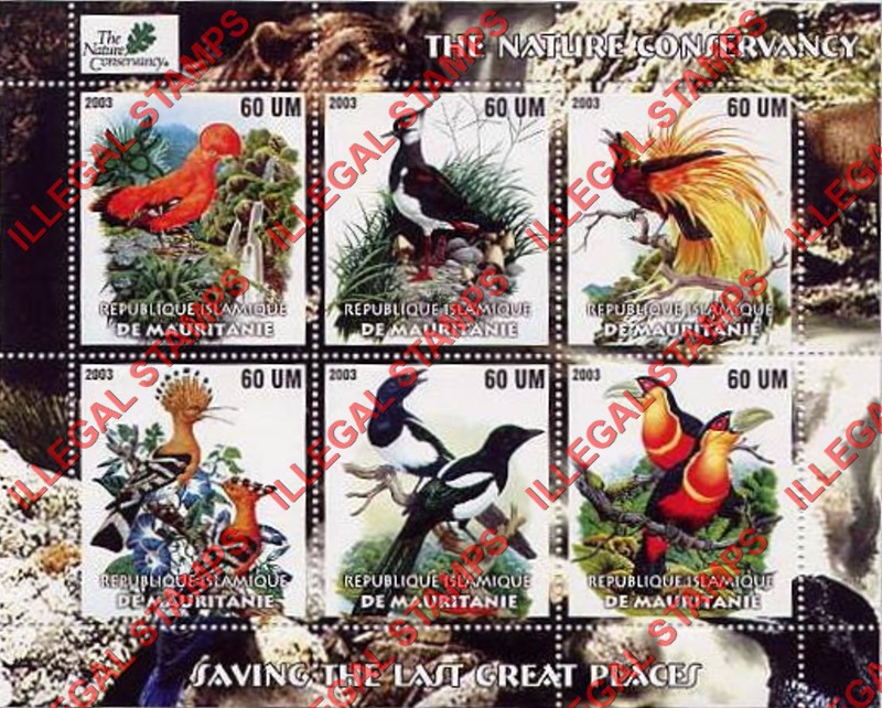 MAURITANIA 2003 Nature Conservancy Birds Counterfeit Illegal Stamp Souvenir Sheet of 6 MAURITANIA 2003 Nature Conservancy Birds Counterfeit Illegal Stamp Souvenir Sheet of 6