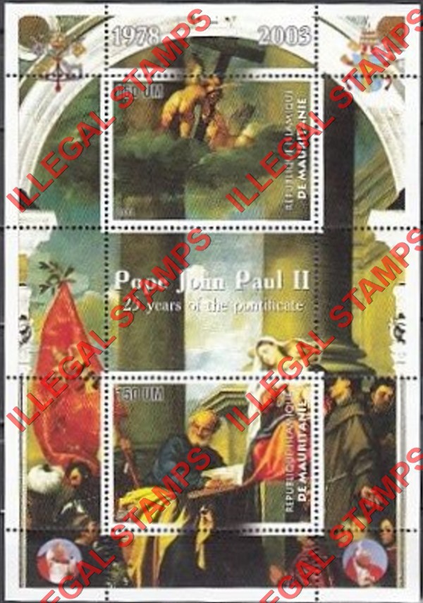 MAURITANIA 2003 Pope John Paul II Counterfeit Illegal Stamp Souvenir Sheet of 2 (Sheet 3) MAURITANIA 2003 Pope John Paul II Counterfeit Illegal Stamp Souvenir Sheet of 2 (Sheet 3)