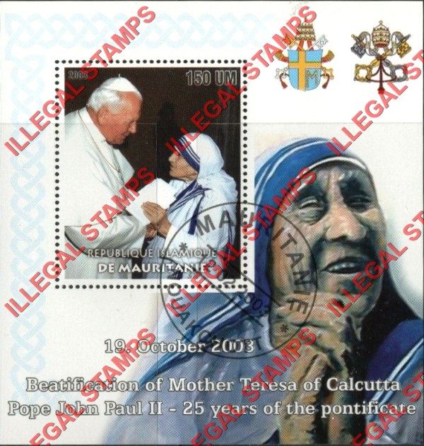 MAURITANIA 2003 Pope John Paul II Counterfeit Illegal Stamp Souvenir Sheet of 1 (Sheet 2) MAURITANIA 2003 Pope John Paul II Counterfeit Illegal Stamp Souvenir Sheet of 1 (Sheet 2)