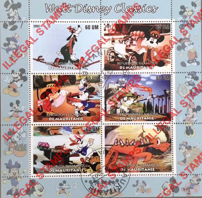 MAURITANIA 2003 Walt Disney Classics Counterfeit Illegal Stamp Souvenir Sheet of 6 MAURITANIA 2003 Walt Disney Classics Counterfeit Illegal Stamp Souvenir Sheet of 6