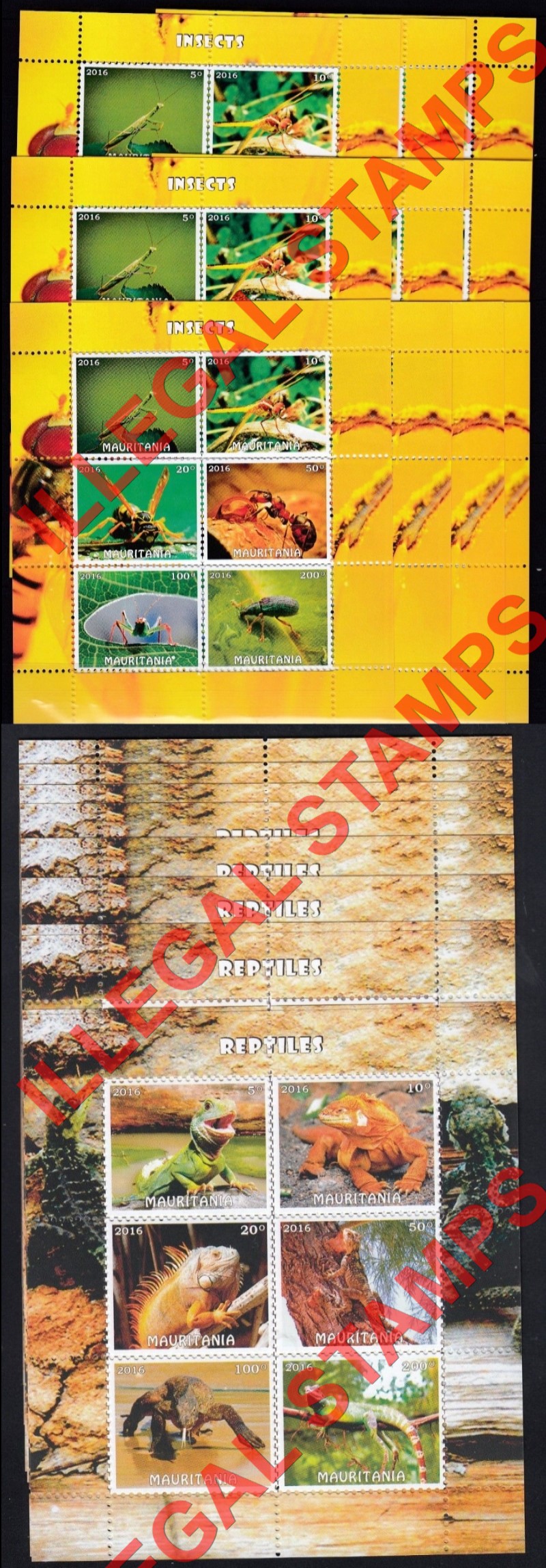 MAURITANIA 2016 Examples of Bulk Sales of Counterfeit Illegal Stamp Souvenir Sheets of 6 Dating 2016 MAURITANIA 2016 Examples of Bulk Sales of Counterfeit Illegal Stamp Souvenir Sheets of 6 Dating 2016