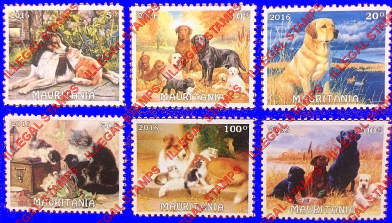 MAURITANIA 2016 Dogs and Cats Counterfeit Illegal Stamp Set of 6 MAURITANIA 2016 Dogs and Cats Counterfeit Illegal Stamp Set of 6