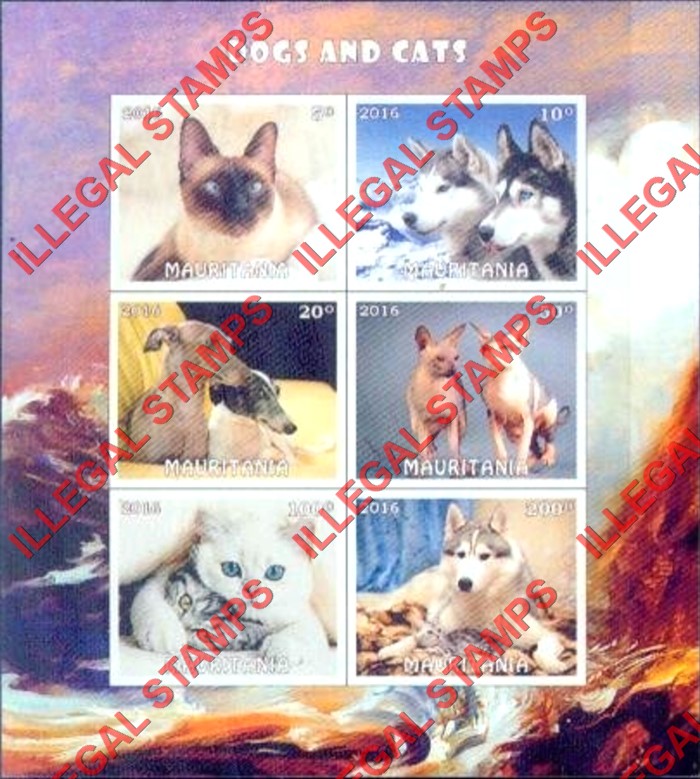 MAURITANIA 2016 Dogs and Cats Counterfeit Illegal Stamp Souvenir Sheet of 6 MAURITANIA 2016 Dogs and Cats Counterfeit Illegal Stamp Souvenir Sheet of 6