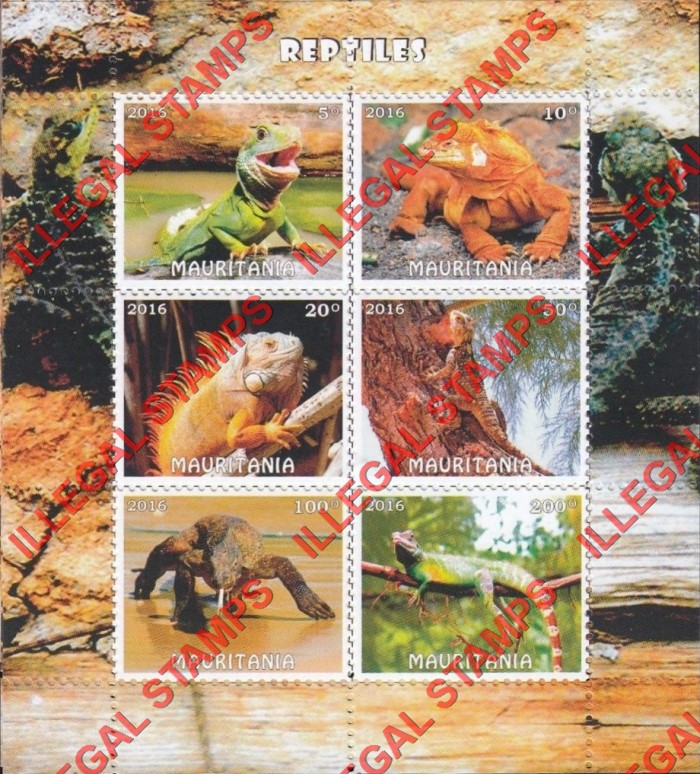 MAURITANIA 2016 Reptiles Counterfeit Illegal Stamp Souvenir Sheet of 6 MAURITANIA 2016 Reptiles Counterfeit Illegal Stamp Souvenir Sheet of 6