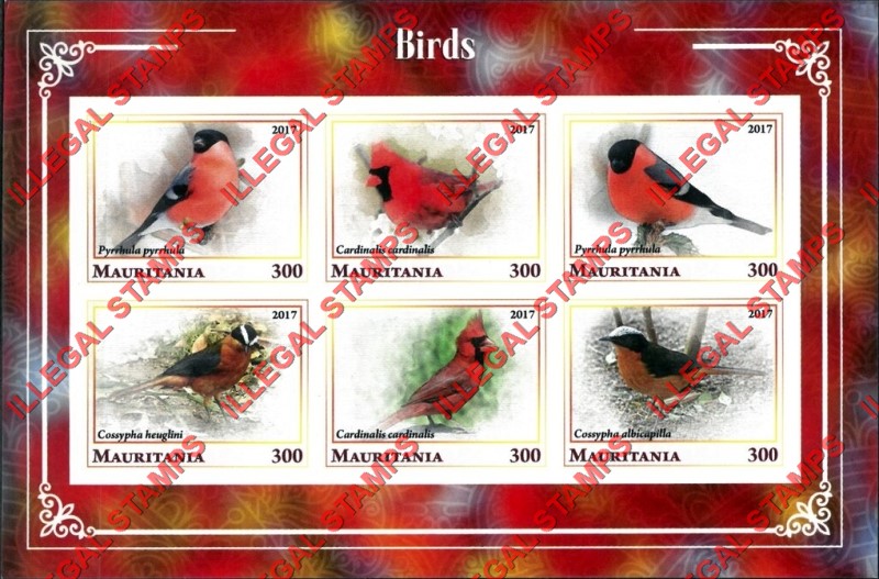 MAURITANIA 2017 Birds Counterfeit Illegal Stamp Souvenir Sheet of 6 (Sheet 1) MAURITANIA 2017 Birds Counterfeit Illegal Stamp Souvenir Sheet of 6 (Sheet 1)